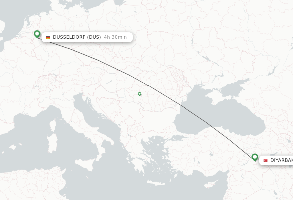 Flights from Diyarbakir to Dusseldorf route map