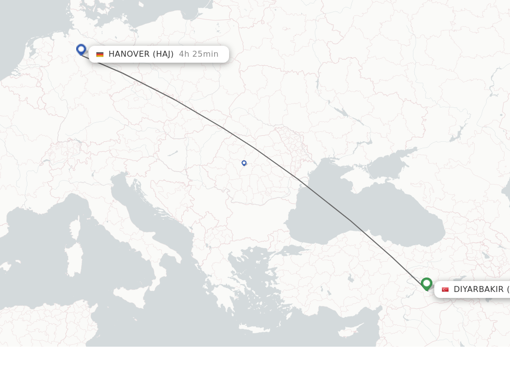 Flights from Diyarbakir to Hanover route map