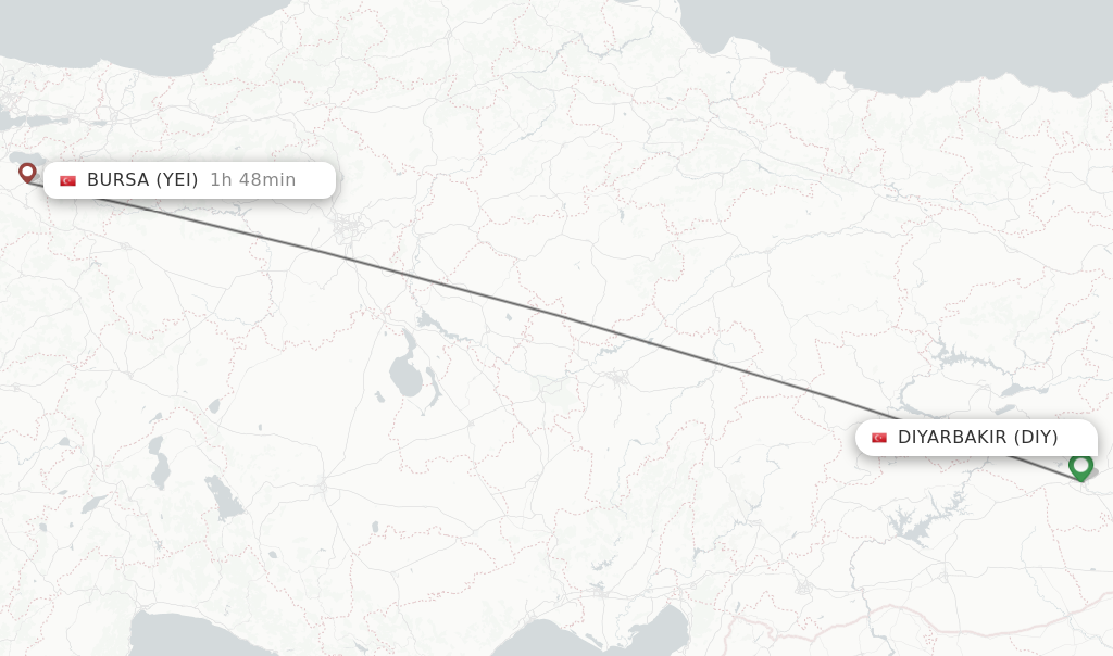 Flights from Diyarbakir to Bursa route map