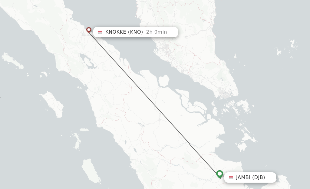 Flights from Jambi to Kuala Namu route map