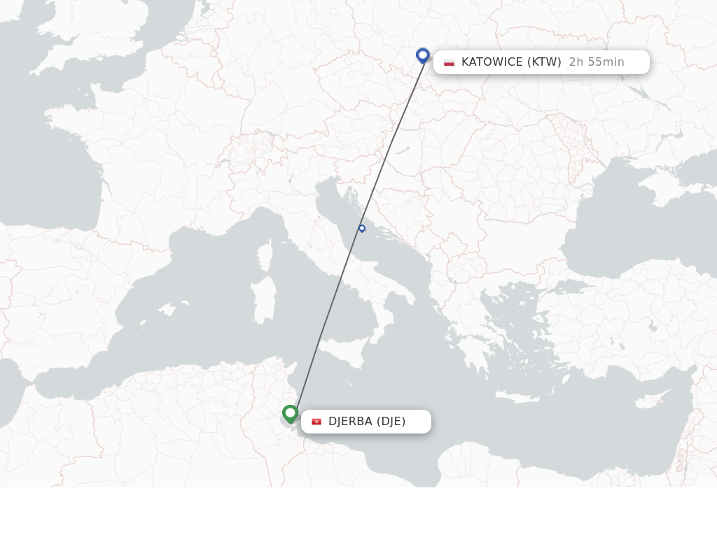 Flights from Djerba to Katowice route map