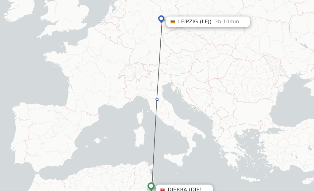 Flights from Djerba to Leipzig/Halle route map