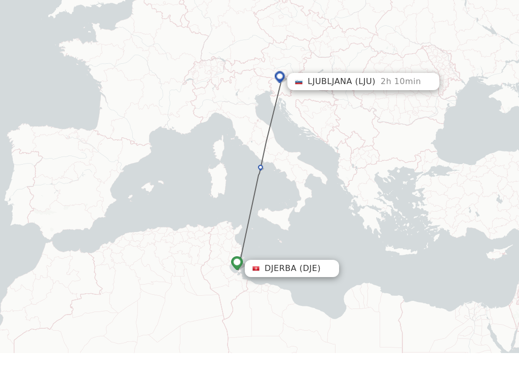 Flights from Djerba to Ljubljana route map