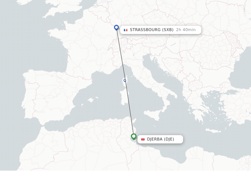 Flights from Djerba to Strasbourg route map