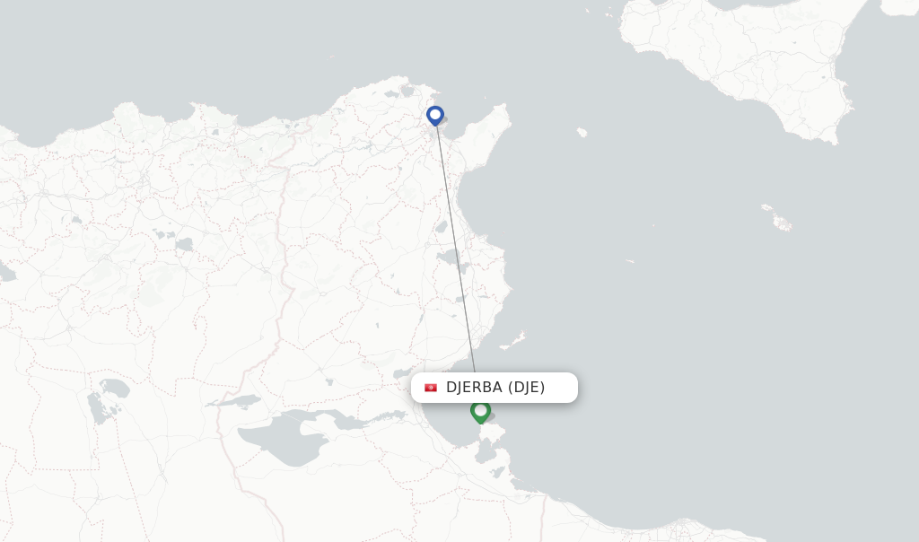 Route map with flights from Djerba with Tunisair Express
