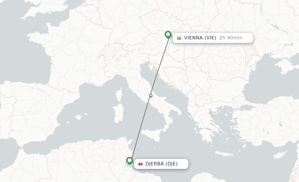 Flights from Djerba to Vienna route map