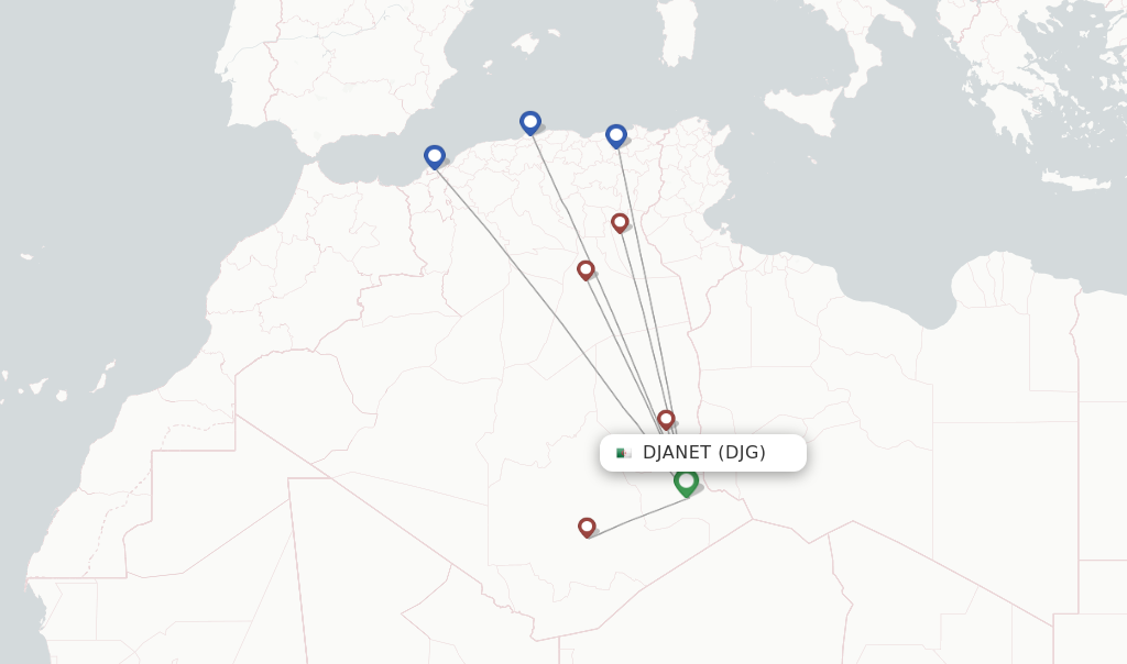 Route map with flights from Djanet with Air Algerie
