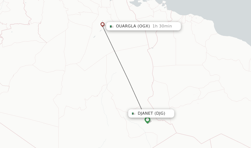 Flights from Djanet to Ouargla route map