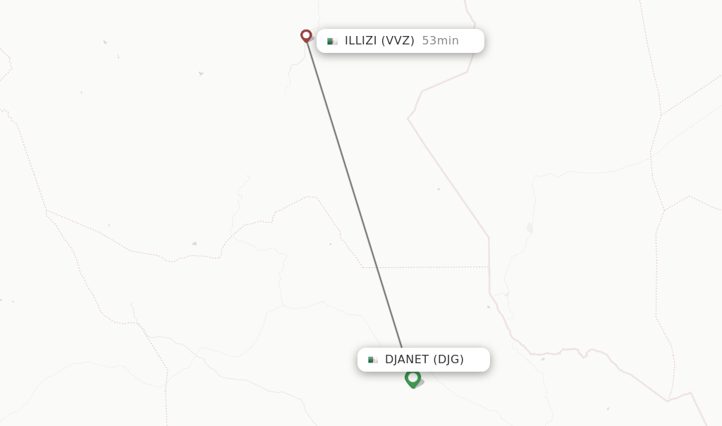 Flights from Djanet to Illizi route map
