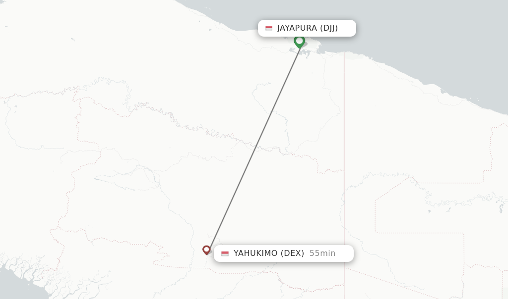 Flights from Jayapura to Yahukimo route map