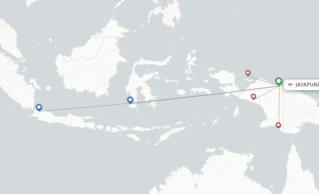 Route map with flights from Jayapura with Garuda Indonesia