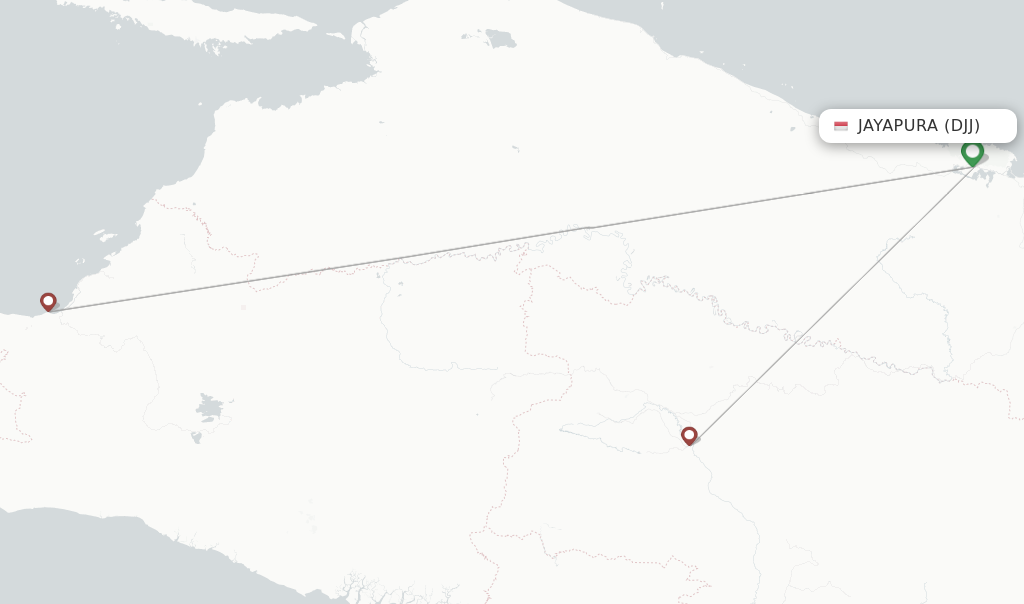 Route map with flights from Jayapura with Wings Air