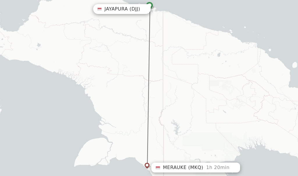 Flights from Jayapura to Merauke route map