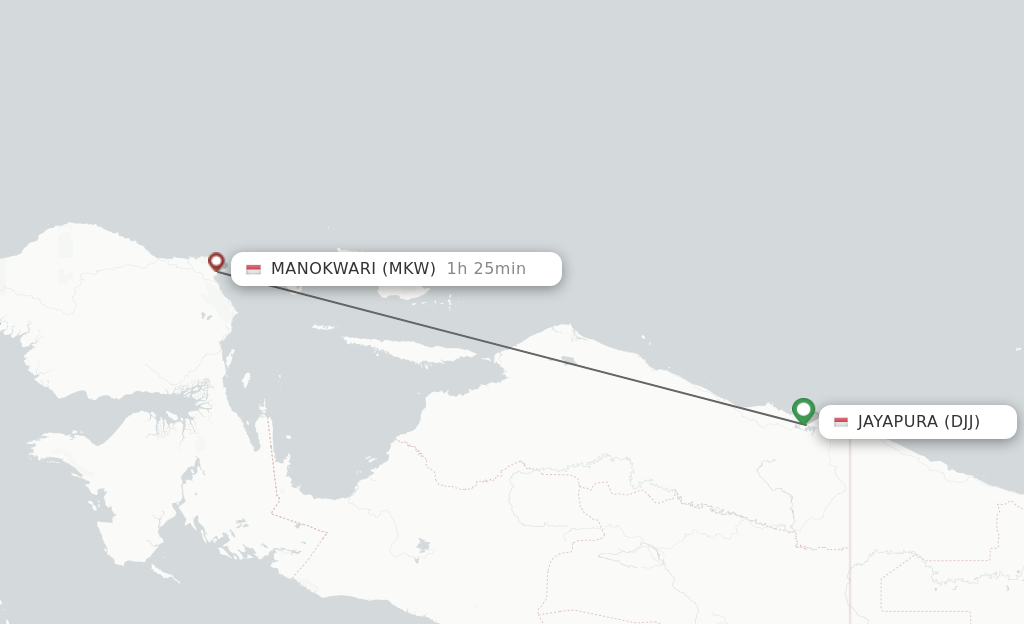 Flights from Jayapura to Manokwari route map