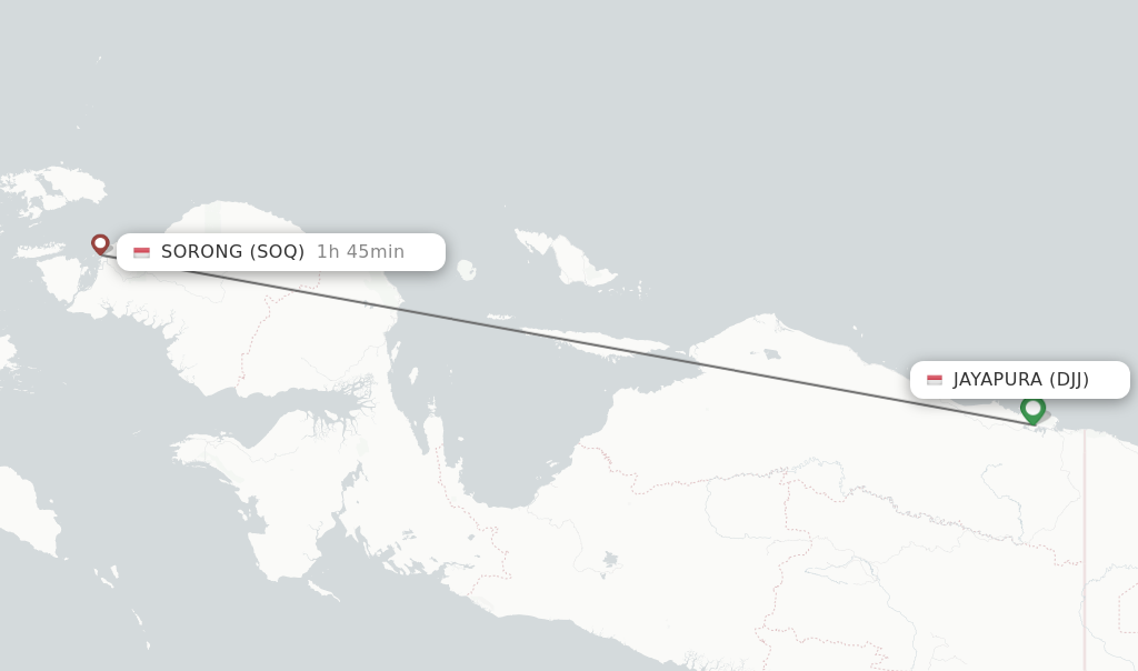 Flights from Jayapura to Sorong route map