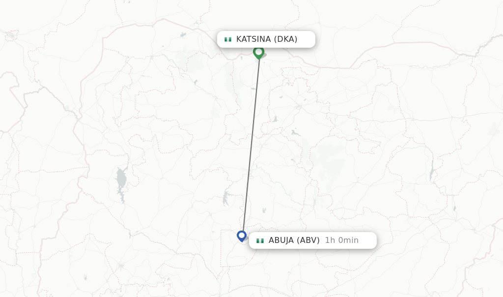 Flights from Abuja to Katsina route map