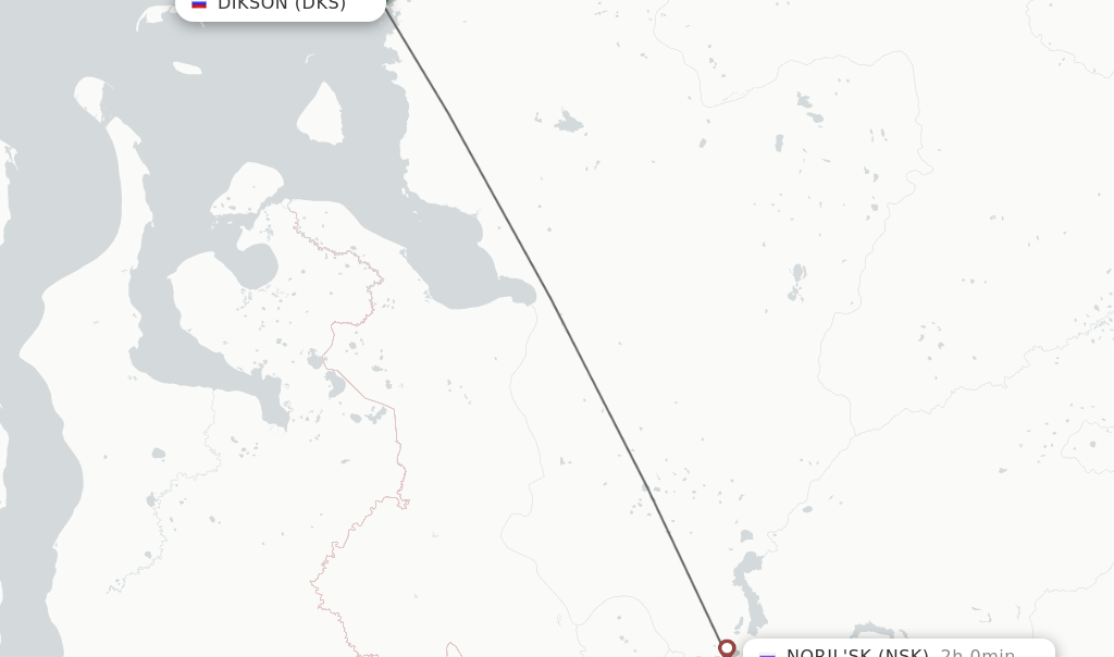 Flights from Dikson to Noril'sk route map