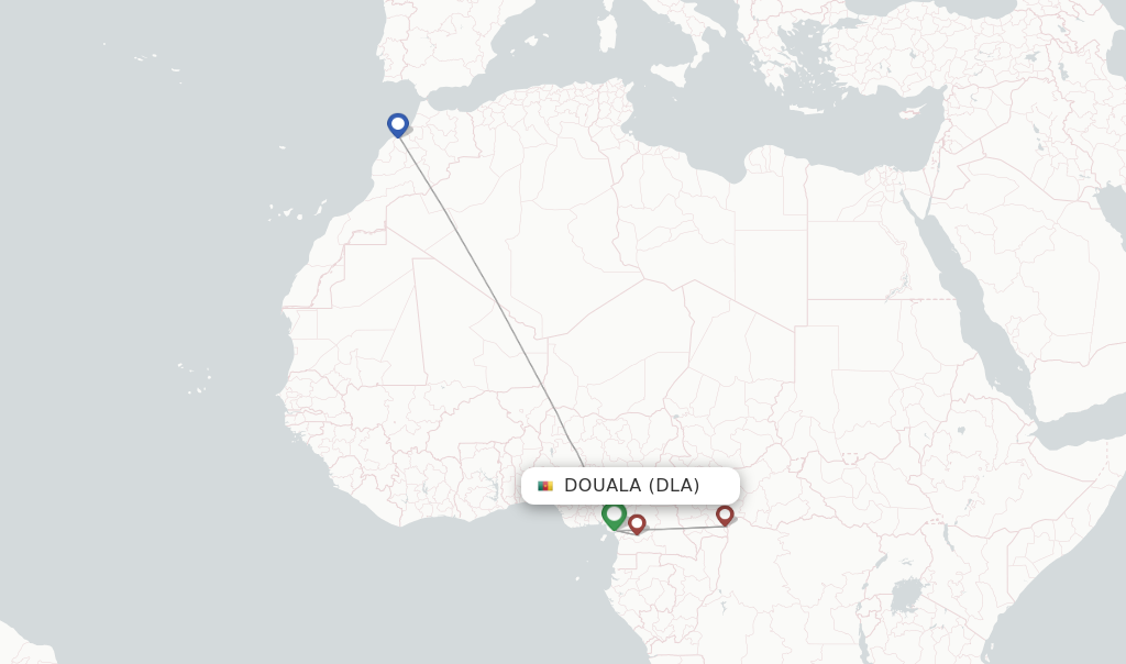 Route map with flights from Douala with Royal Air Maroc