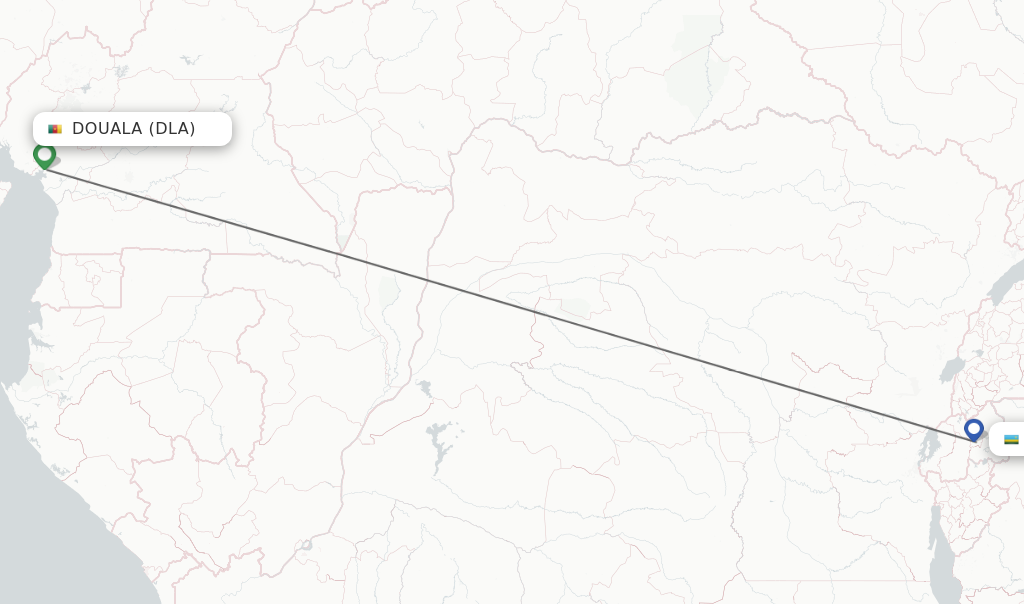 Flights from Douala to Kigali route map