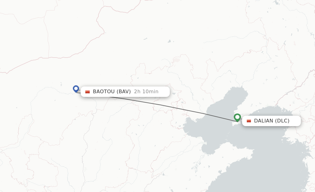 Flights from Dalian to Baotou route map