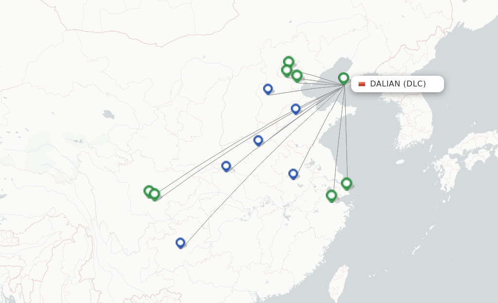 Route map with flights from Dalian with Air China