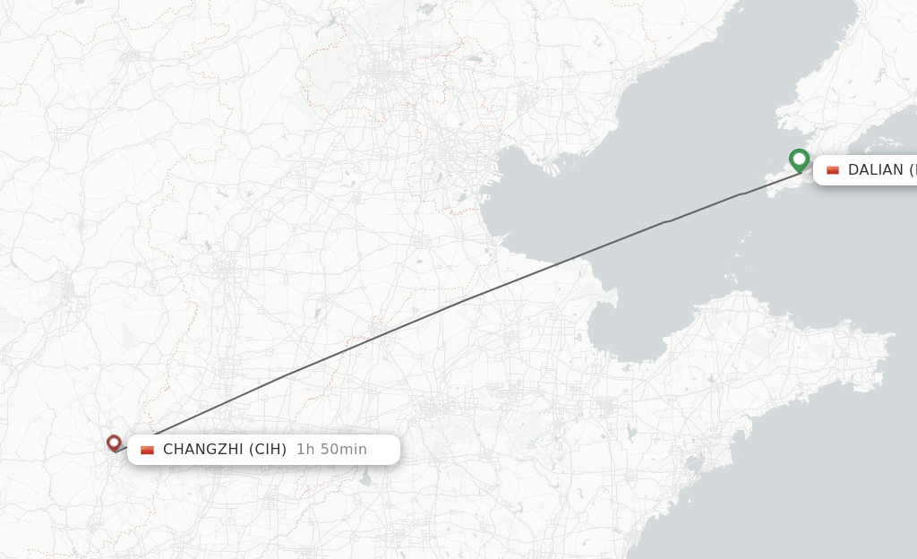 Flights from Dalian to Changzhi route map