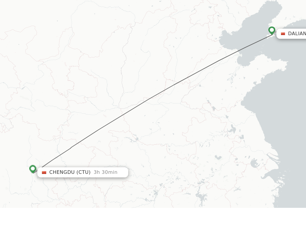 Flights from Dalian to Chengdu route map