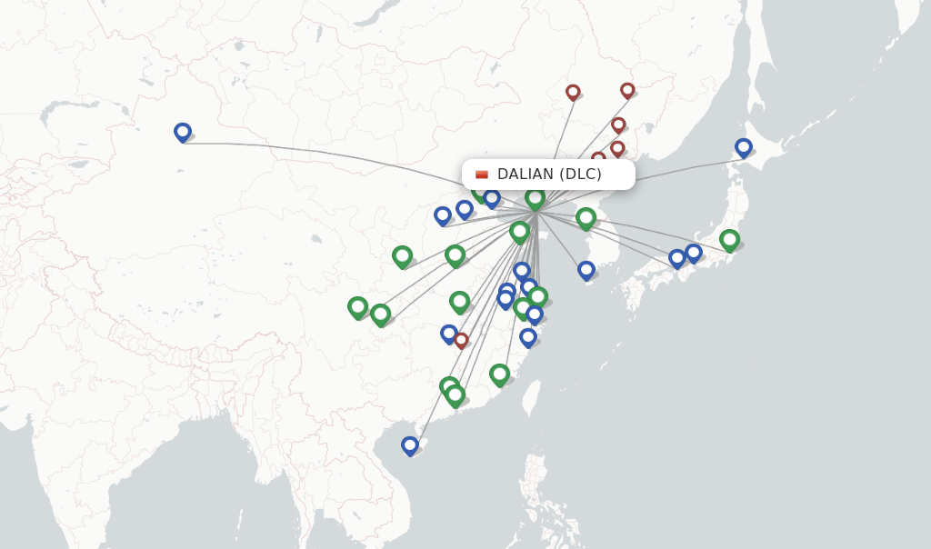 Route map with flights from Dalian with China Southern