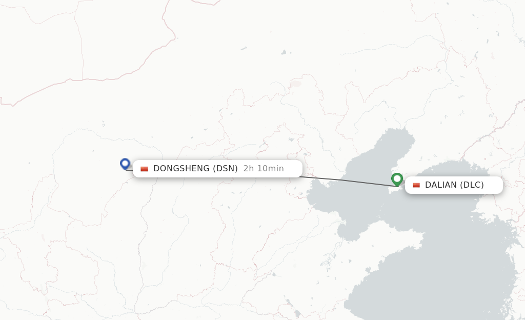 Flights from Dalian to Dongsheng route map