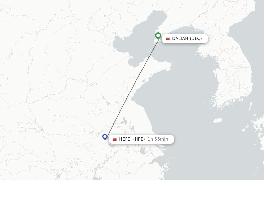 Flights from Dalian to Hefei route map