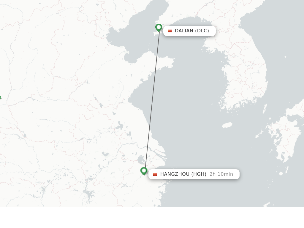 Flights from Dalian to Hangzhou route map