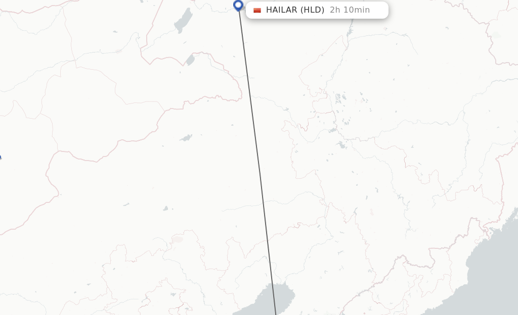 Flights from Dalian to Hailar route map