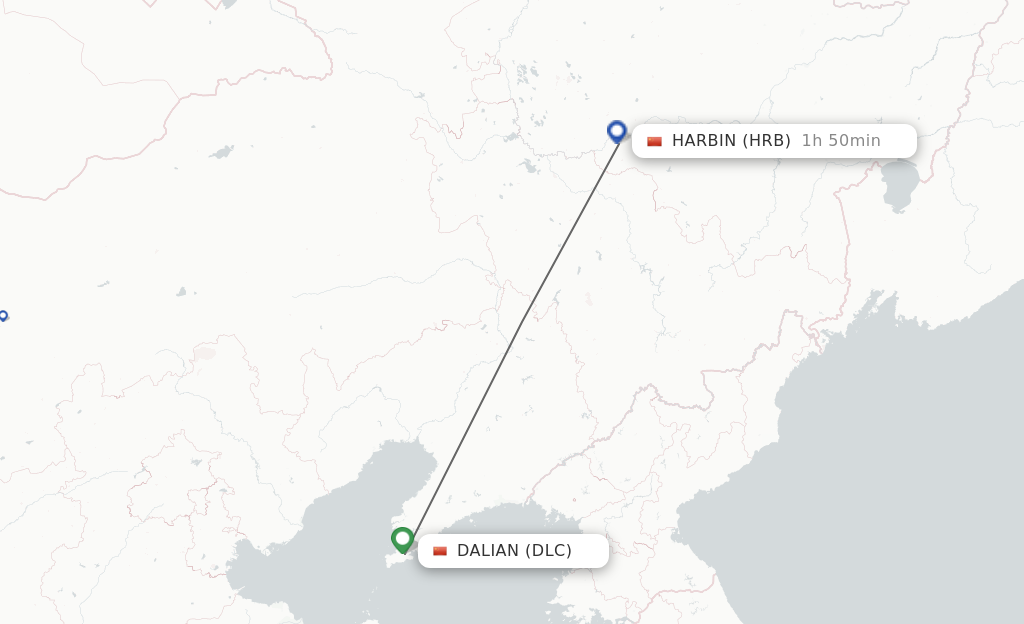 Flights from Dalian to Harbin route map
