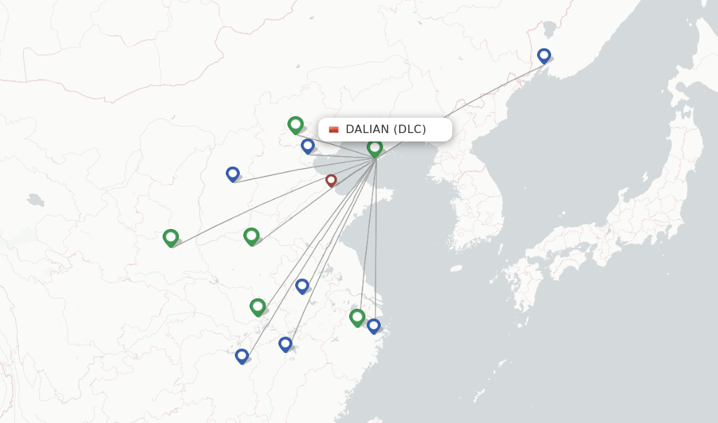 Route map with flights from Dalian with Hainan Airlines