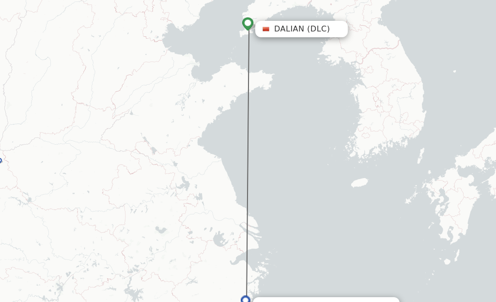 Flights from Dalian to Taizhou route map