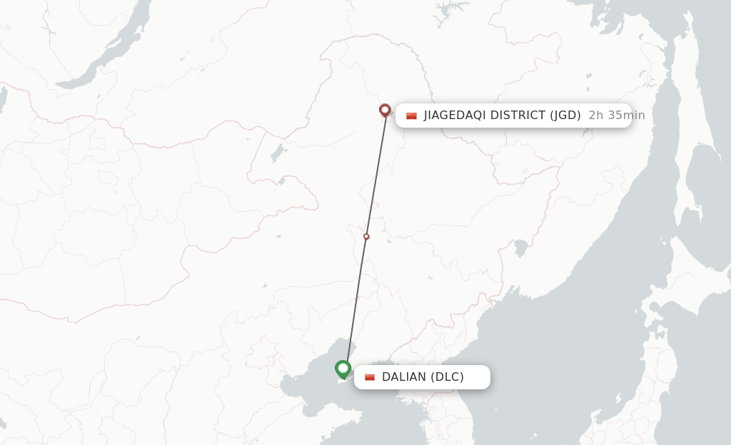 Flights from Dalian to Jiagedaqi District route map