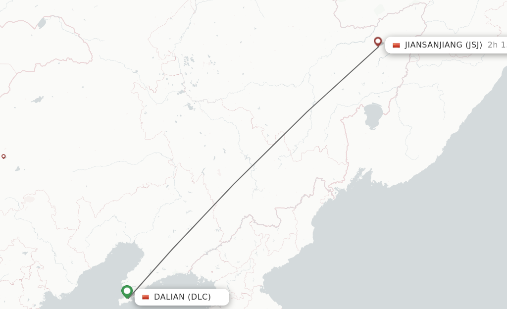 Flights from Dalian to Jiansanjiang route map