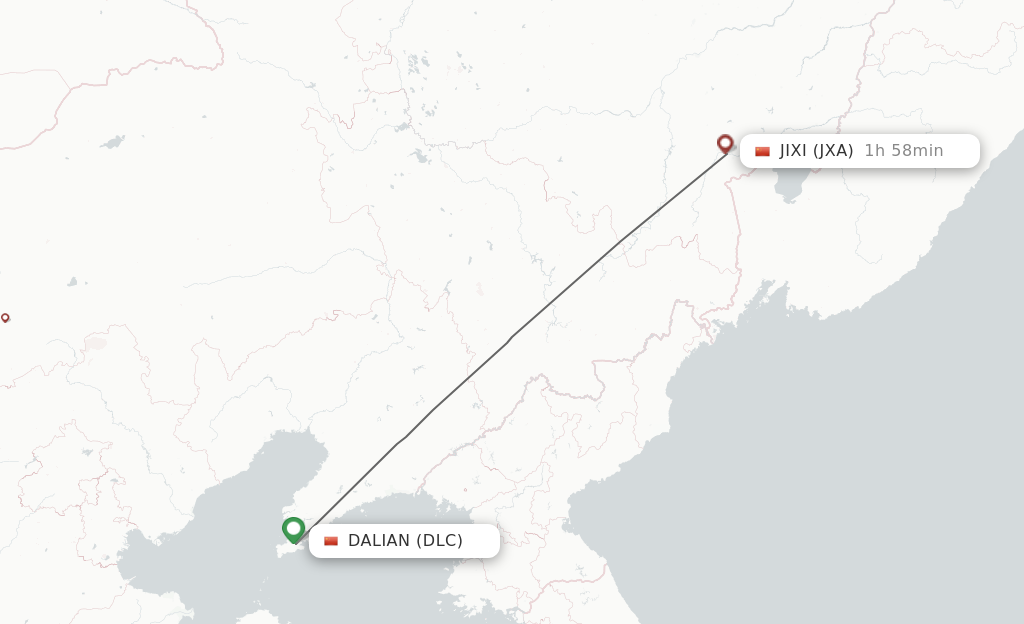 Flights from Dalian to Jixi route map