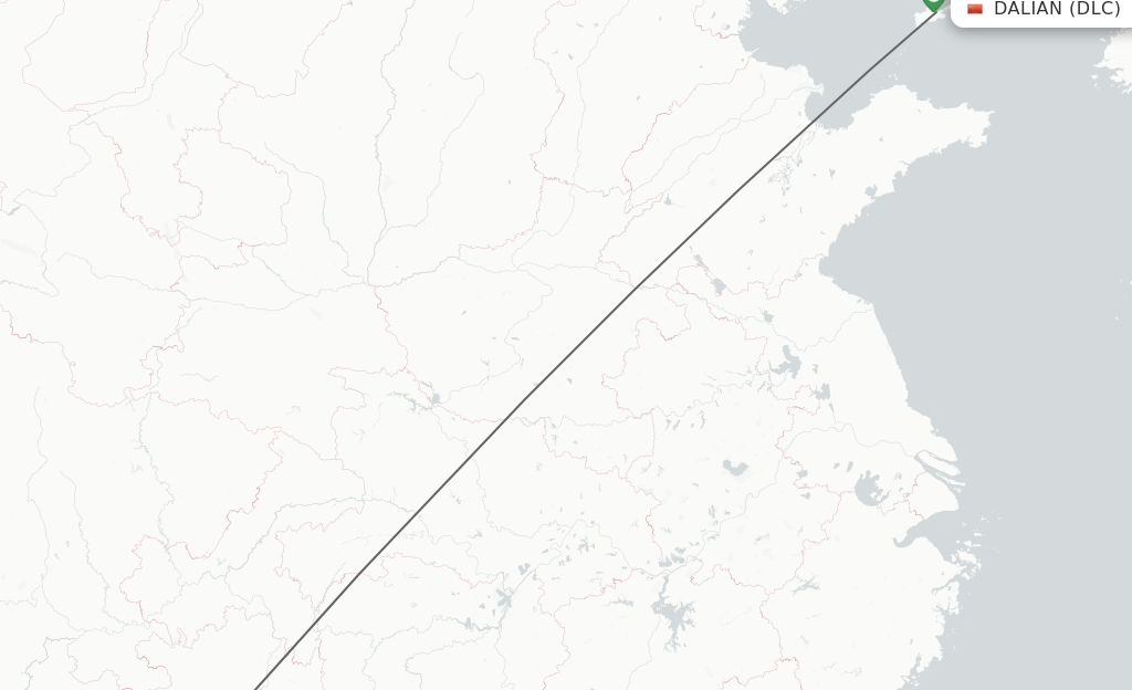 Flights from Dalian to Guiyang route map