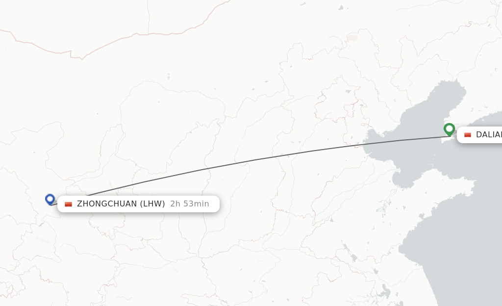 Flights from Dalian to Lanzhou route map