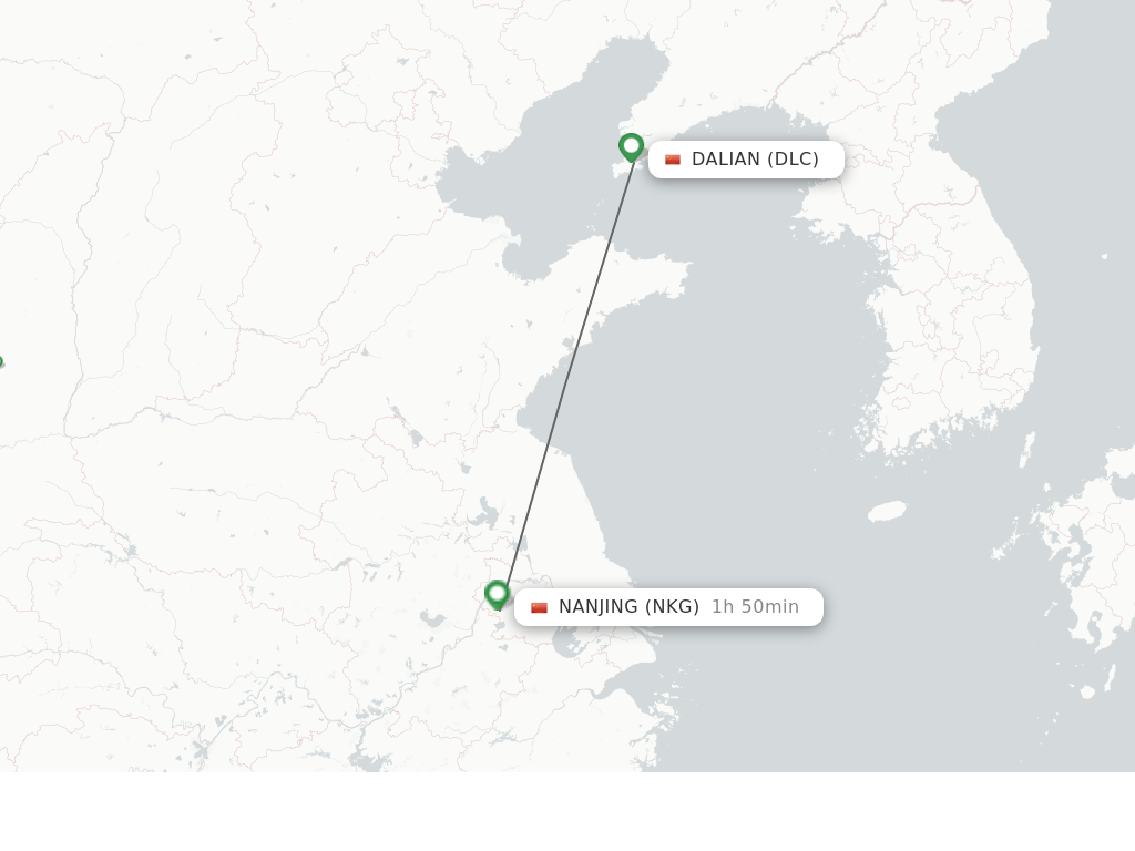 Flights from Dalian to Nanjing route map