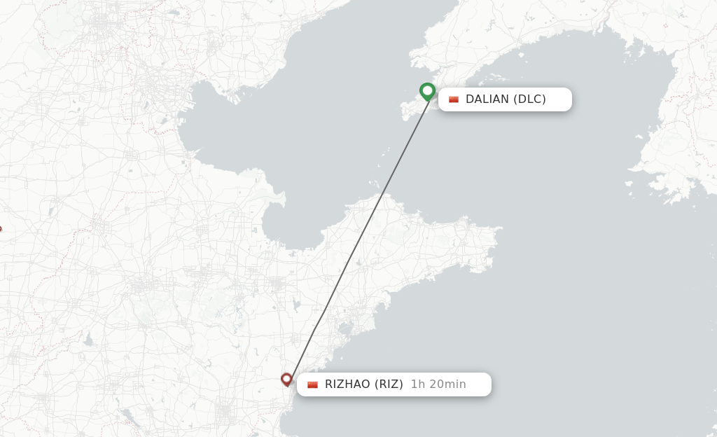Flights from Dalian to Rizhao route map