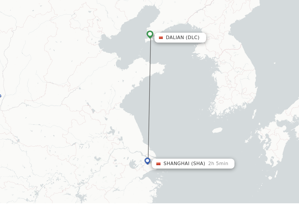Flights from Dalian to Shanghai route map
