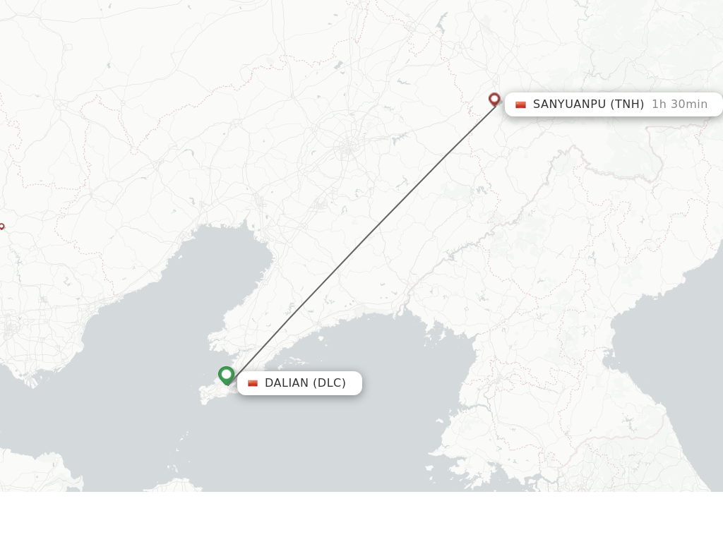 Flights from Dalian to Sanyuanpu route map