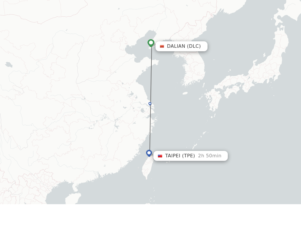 Flights from Dalian to Taipei route map
