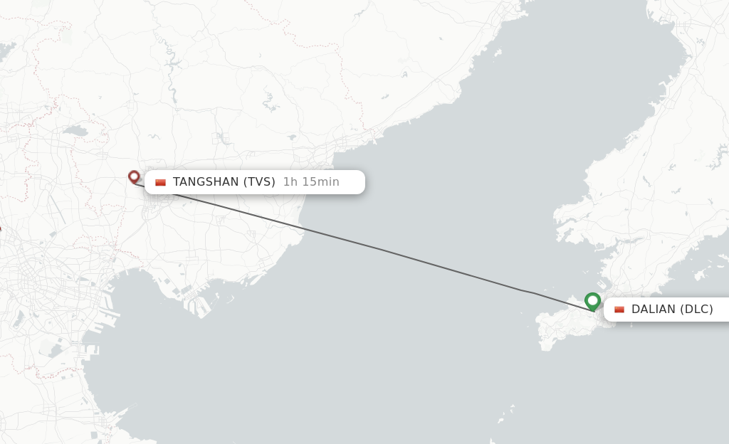 Flights from Dalian to Tangshan route map