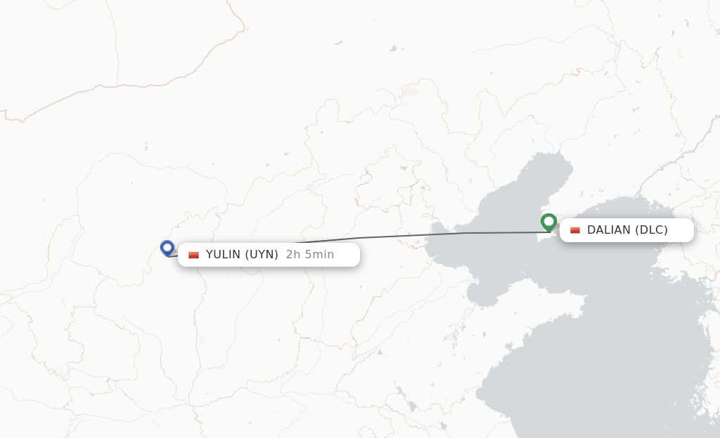Flights from Dalian to Yulin route map