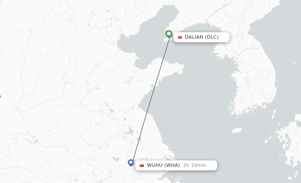 Flights from Dalian to Wuhu route map