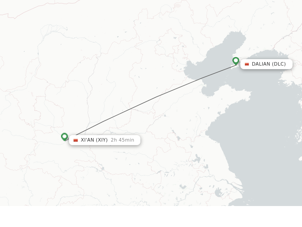 Flights from Dalian to Xian route map