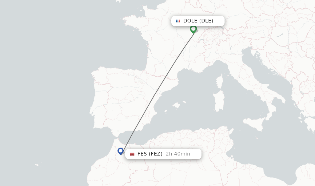 Flights from Dole to Fes route map